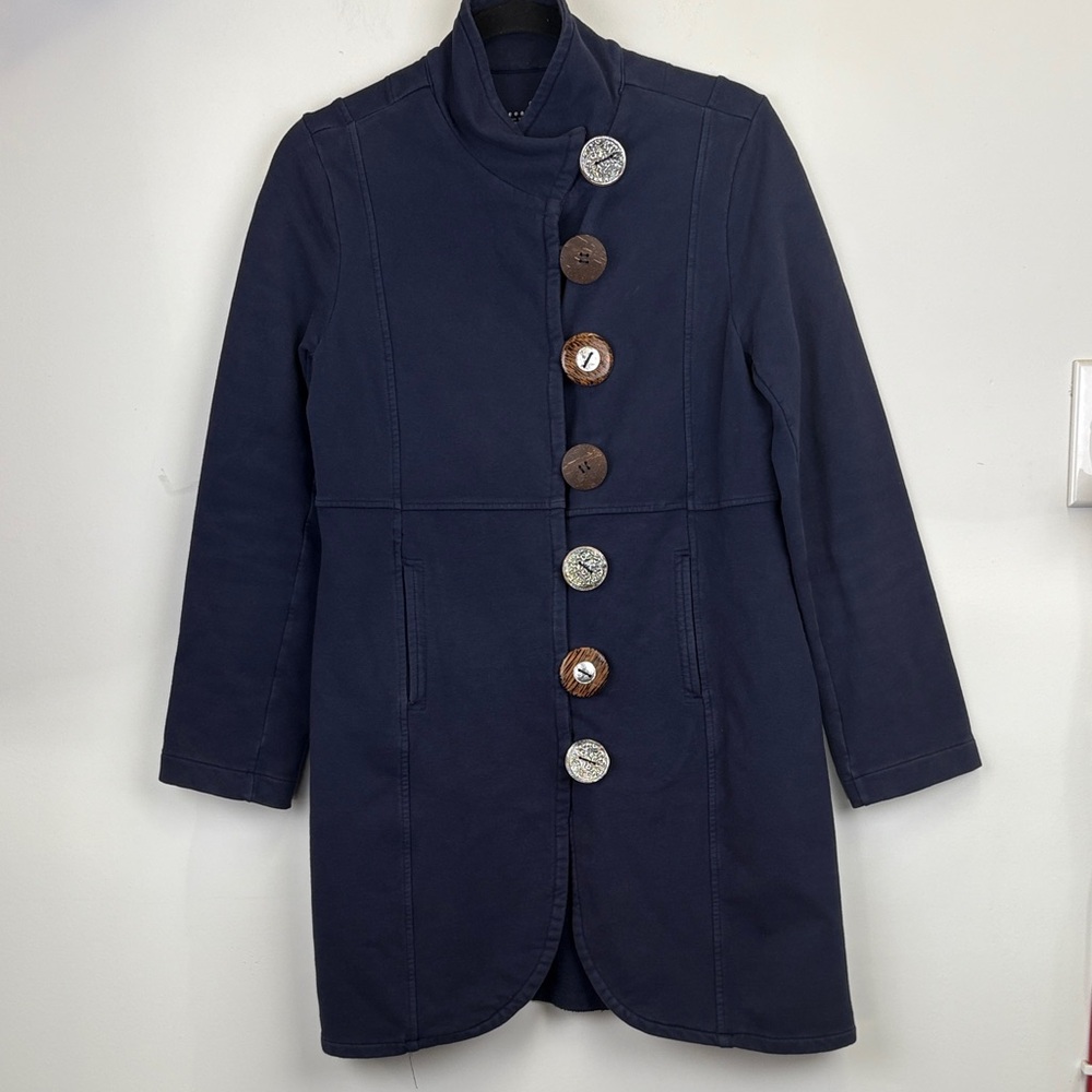 Neon Buddha Navy Car Coat with Unique Buttons Size small